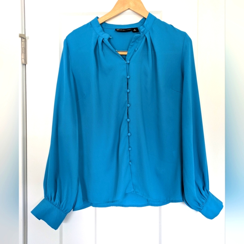 Blue Button-Up Women's Top